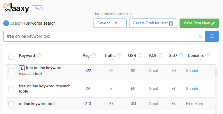 Jaaxy Keyword research tool for the online marketer