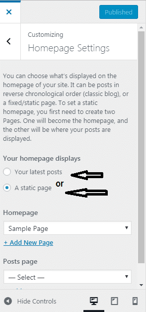Homepage setting for SiteRubix Website builder