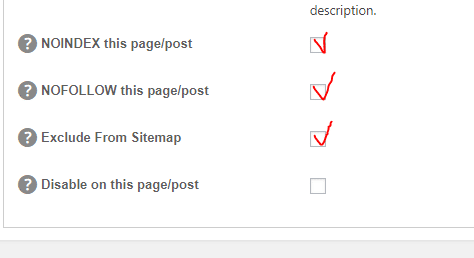 No index tick box on a blog page