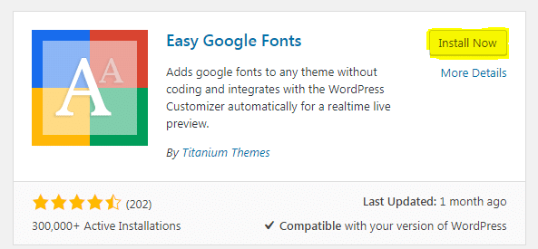easy google font plugin